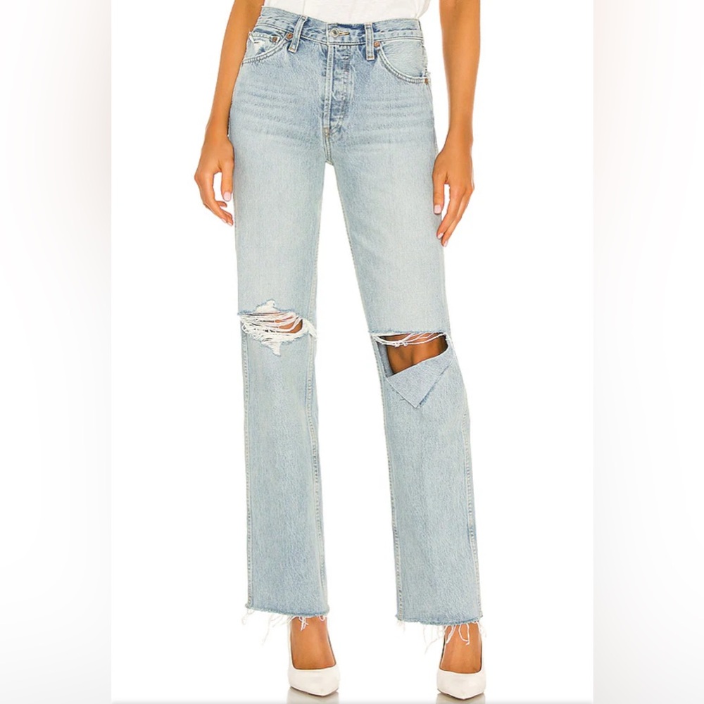 RE/DONE Originals 90s High Rise Loose in Breezy Indigo With Rips revolv - Picture 1 of 7